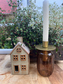 Kerzenhalter für Flaschen Flaschenkerzenhalter Halter für Kerzen in matt goldfarben aus Metall fairtrade H/B/T: 8/8/8cm