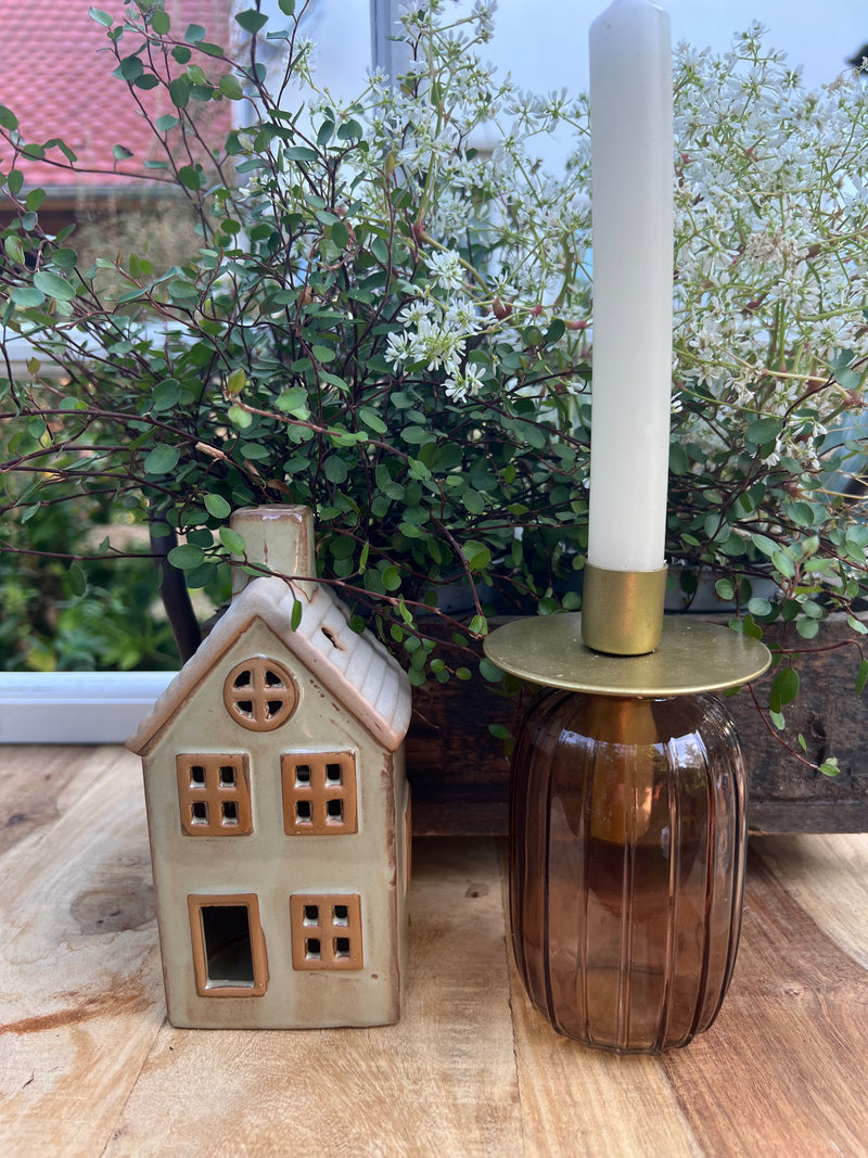 Haus Keramikhaus Windlicht Keramik Dekoration Häuschen Windlicht Weihnachten creme/beige B/T/H: 8 x 7 x 16cm