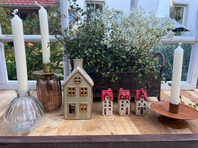 3-er Set Haus Keramikhaus Keramik Dekoration Häuschen Weihnachten rot/braun B/T/H: 3 x 3 x 7,5cm
