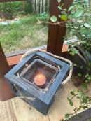 Windlicht Laterne Kerzenhalter Glaseinsatz maritim zum Hinstellen/Aufhängen Holz blau Kordel Gartendeko H/B/T: 12x16x15 cm