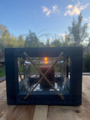 Windlicht Laterne Kerzenhalter Glaseinsatz maritim zum Hinstellen/Aufhängen Holz blau Kordel Gartendeko H/B/T: 12x16x15 cm