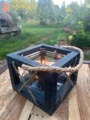 Windlicht Laterne Kerzenhalter Glaseinsatz maritim zum Hinstellen/Aufhängen Holz blau Kordel Gartendeko H/B/T: 12x16x15 cm