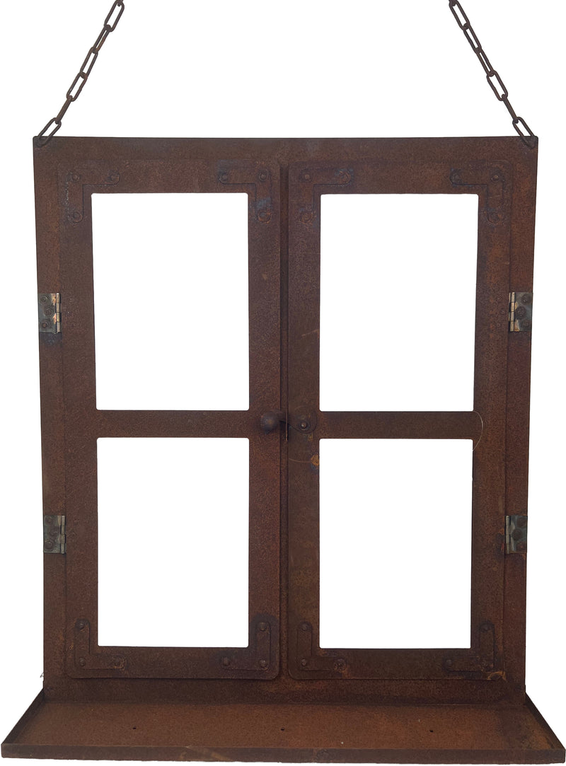 Dekofenster Fenster mit Kette Metall Garten Dekoration Rost verrostet zum Stellen oder Hängen H/B/T: 60x52x10 cm