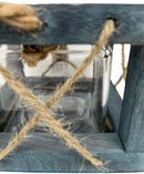 Windlicht Laterne Kerzenhalter Glaseinsatz maritim zum Hinstellen/Aufhängen Holz blau Kordel Gartendeko H/B/T: 12x16x15 cm