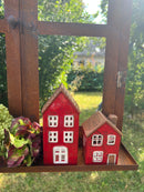 Haus Keramikhaus Keramik Windlicht Dekoration Häuschen Weihnachten dunkelrot/braun in zwei Größen