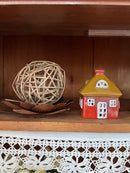 Teelichthalter Haus 9x6x10 cm Rot Dekoration Windlicht Herbst Weihnachten Keramik