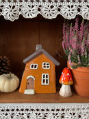 Teelichthalter Windlicht Haus 18x13x20 cm Orange Dekoration Herbst Keramik