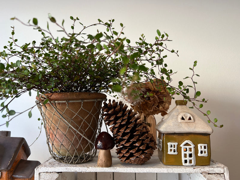 Teelichthalter Haus 12x9x14 cm Braun Keramik Windlicht Weihnachten Herbst