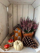 Teelichthalter Haus 16x11x20 cm Orange Windlicht Dekoration Herbst Weihnachten Keramik