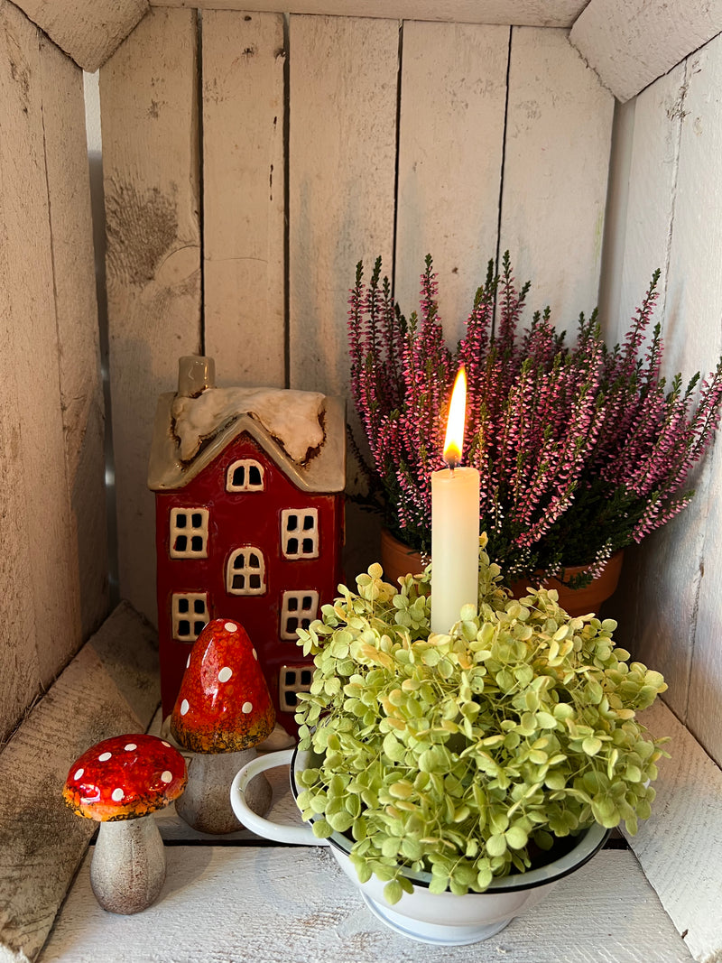 Haus Keramikhaus Windlicht Keramik Dekoration Häuschen Weihnachten rot / weiß B/T/H: 12 x 9,5 x 25cm