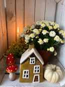 Teelichthalter Haus 12x8x17 cm Braun Keramik Windlicht Gartendeko Dekoration