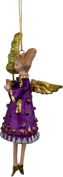 Christbaumschmuck Engel in einem  lila-silbernen Kleid mit einem Bäumchen Baumschmuck 15cm