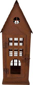 Gartendeko Haus mit Tür Windlicht Gartenlicht Gartendeko zum Stellen Metall Rost Deko 38cm hoch