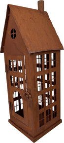 Gartendeko Haus mit Tür Windlicht Gartenlicht Gartendeko zum Stellen Metall Rost Deko 38cm hoch