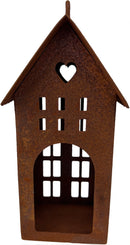 Gartendeko Häuschen mit Herz und Ring Windlicht Gartenlicht Gartendeko zum Stellen Metall Rost Deko 17cm hoch