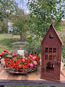 Gartendeko Haus mit Tür Windlicht Gartenlicht Gartendeko zum Stellen Metall Rost Deko 38cm hoch