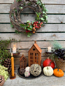 Gartendeko Haus hoch mit Herz Laterne Gartenlicht Gartendeko zum Stellen Metall Rost Deko 32cm hoch