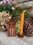 Gartendeko Häuschen mit Herz und Ring Windlicht Gartenlicht Gartendeko zum Stellen Metall Rost Deko 17cm hoch
