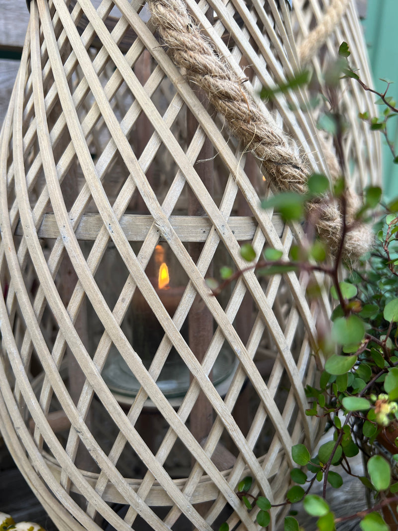 Bambuslaterne Laterne Kerzenhalter Garten Outdoor Indoor mit Glas und Kordel in drei Größen