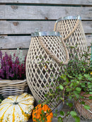 Bambuslaterne Laterne Kerzenhalter Garten Outdoor Indoor mit Glas und Kordel in drei Größen