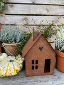 Gartendeko Haus in zwei Größen Laterne Gartenlicht zum Stellen Metall mit Edelrost Deko