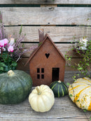 Gartendeko Haus in zwei Größen Laterne Gartenlicht zum Stellen Metall mit Edelrost Deko