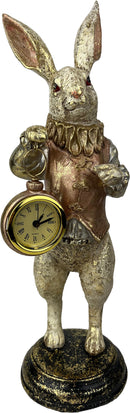 Kaminuhr Uhr zum Hinstellen Hase Kaninchen mit Uhr Standuhr Tischuhr 34,5 cm hoch gold beige