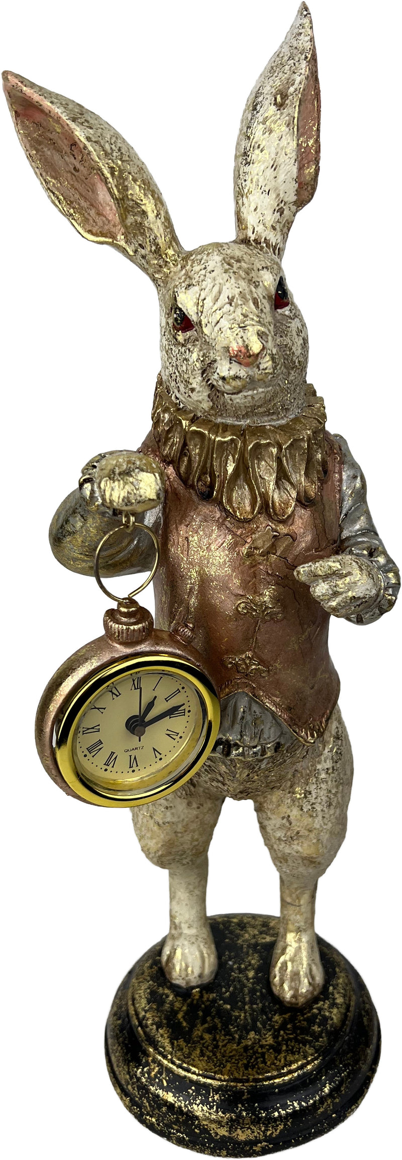 Kaminuhr Uhr zum Hinstellen Hase Kaninchen mit Uhr Standuhr Tischuhr 34,5 cm hoch gold beige