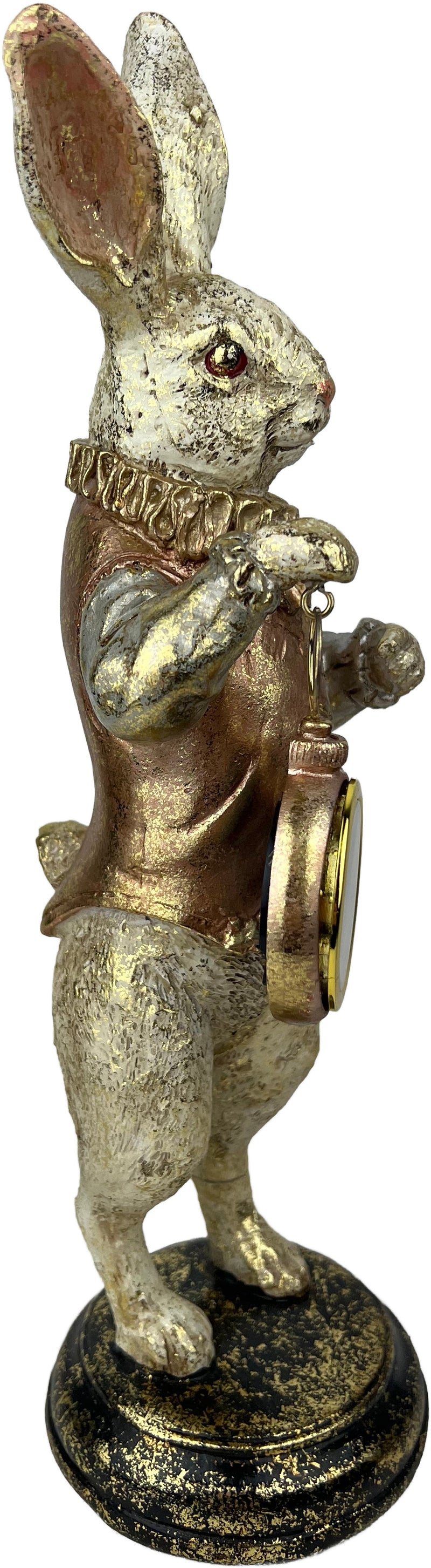 Kaminuhr Uhr zum Hinstellen Hase Kaninchen mit Uhr Standuhr Tischuhr 34,5 cm hoch gold beige
