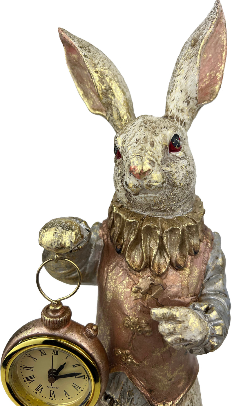 Kaminuhr Uhr zum Hinstellen Hase Kaninchen mit Uhr Standuhr Tischuhr 34,5 cm hoch gold beige