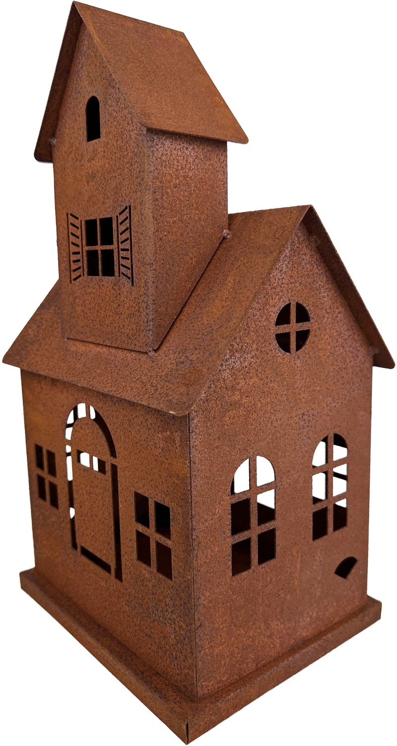 Gartendeko Vogelhaus Hexenhaus Haus Windlicht zum Stellen Metall Rost Deko H/B/T: 31/18/14 cm