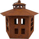 Gartendeko Vogelhaus sechseckig Haus Windlicht zum Stellen oder Hängen mit Ring Metall Rost Deko H/B: 22/18 cm