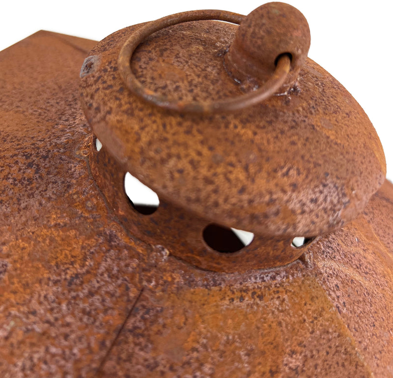 Gartendeko Vogelhaus sechseckig Haus Windlicht zum Stellen oder Hängen mit Ring Metall Rost Deko H/B: 22/18 cm