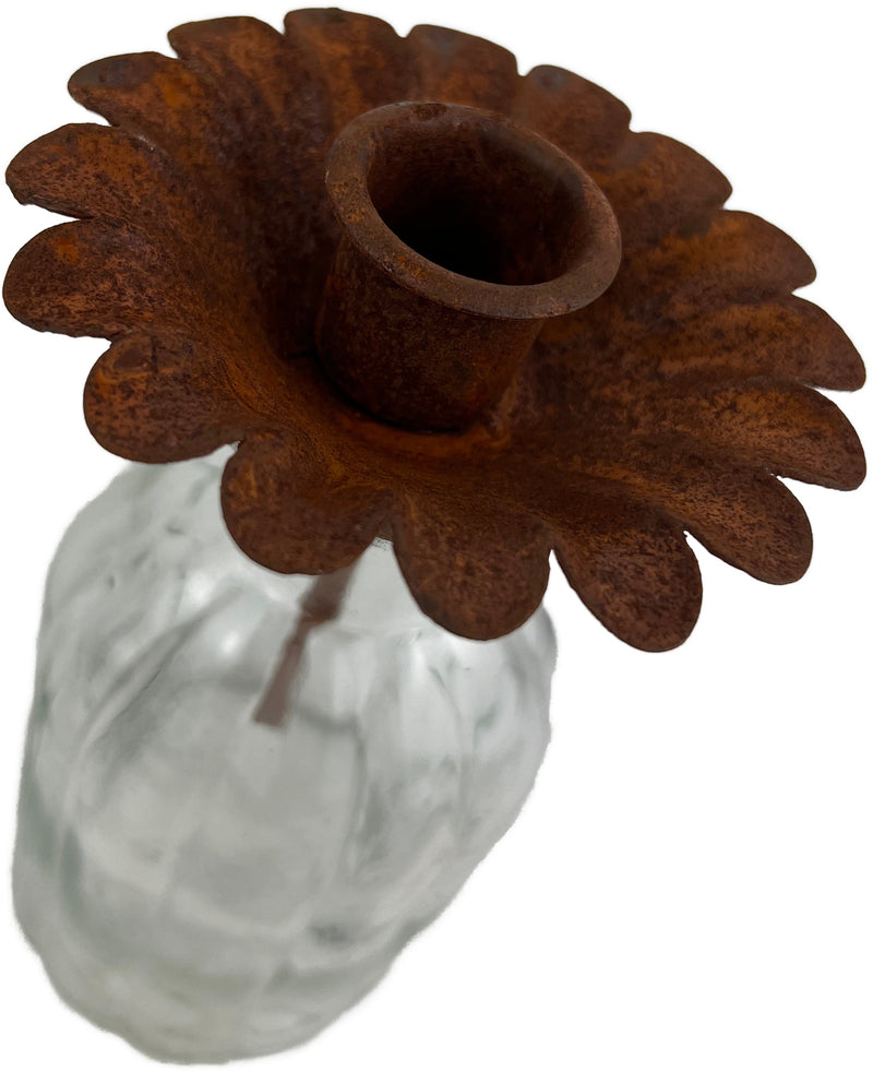 Kerzenhalter Blume für Stabkerzen zum Stecken mit Stab Metall schwarz lackiert oder verrostet Advent Weihnachten Kranz
