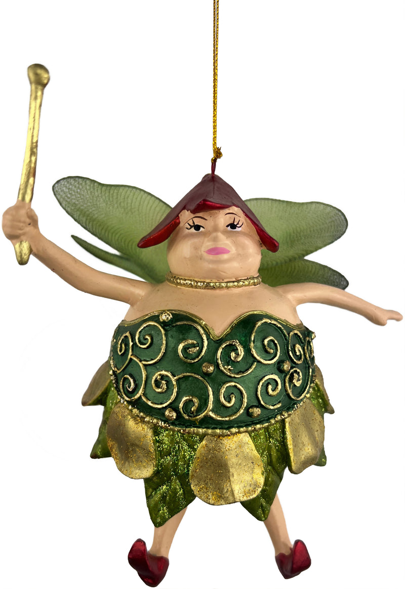 Pummelelfe Baumschmuck Figur "Dicke Elfe" Fee grün-gold Hänger Ostern Frühling Weihnachten 15cm