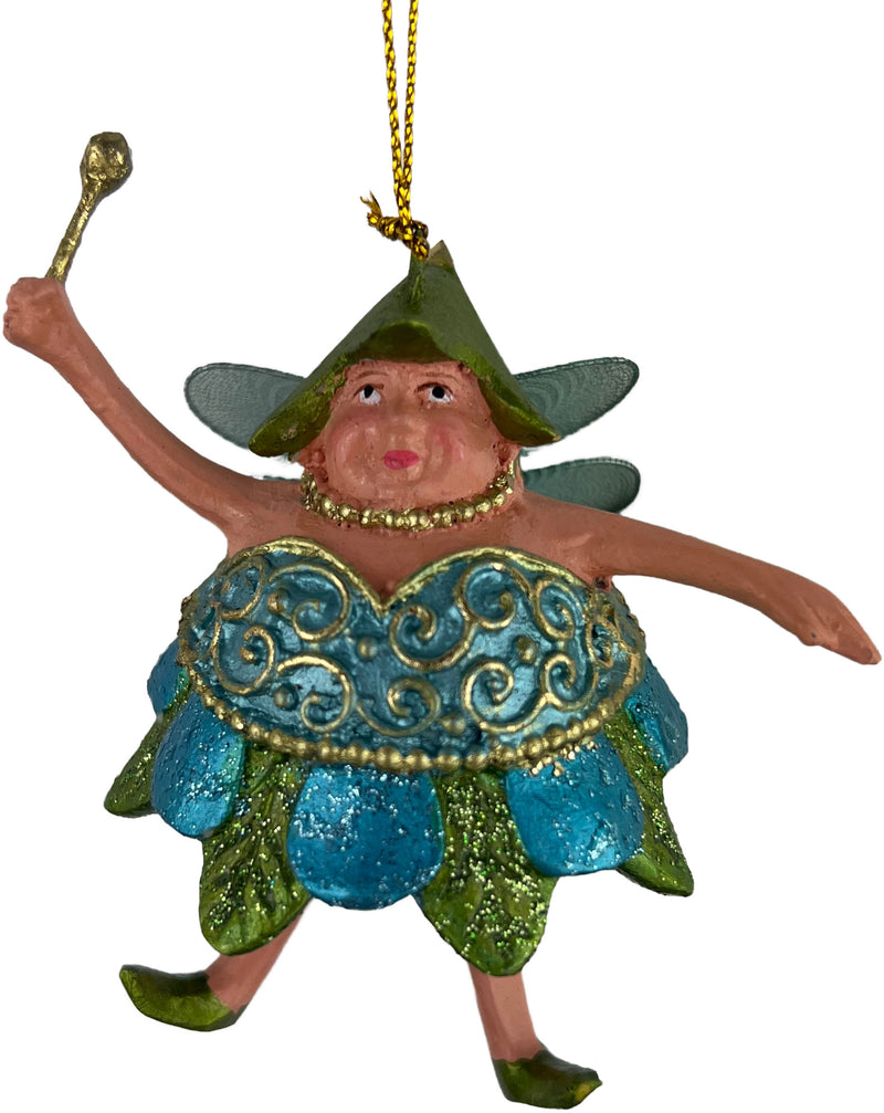 Pummelelfe Baumschmuck Figur Dicke Mini Elfe/Fee türkis-grün-gold Hänger Ostern Frühling Weihnachten 8cm