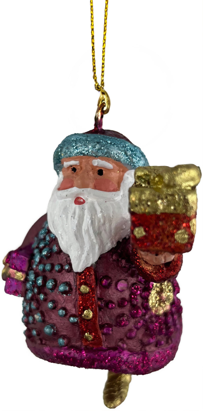 Kleiner Weihnachtsmann mit Geschenken weinrot Deko Hänger handbemalt Weihnachten Christbaumschmuck 7 cm
