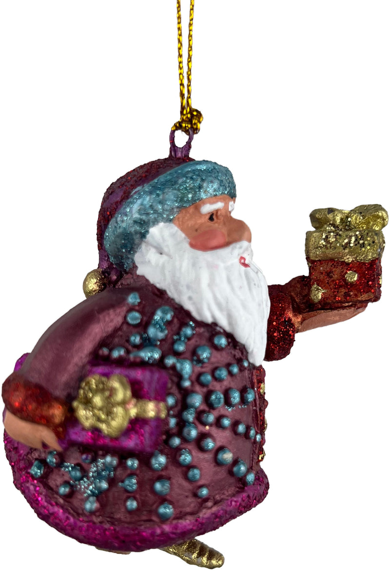 Kleiner Weihnachtsmann mit Geschenken weinrot Deko Hänger handbemalt Weihnachten Christbaumschmuck 7 cm