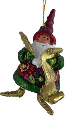 Kleiner Weihnachtsmann mit Feder und Schriftrolle grün-rot-gold Deko Hänger handbemalt Weihnachten Christbaumschmuck 8 cm