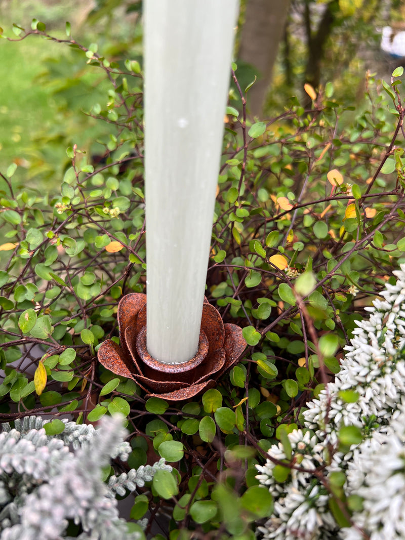 Kerzenhalter Blüte für Stabkerzen zum Stecken mit Stab Metall schwarz lackiert oder verrostet Advent Weihnachten Kranz