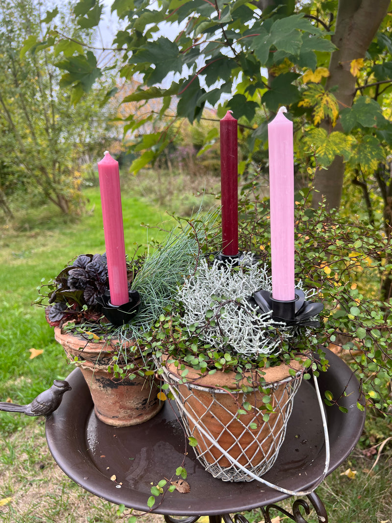 Kerzenhalter Blüte für Stabkerzen zum Stecken mit Stab Metall schwarz lackiert oder verrostet Advent Weihnachten Kranz