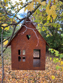 Vogelhaus Dekohaus mit Haken Futterstation Vogelfutter zum Aufhängen Metall Rost Deko 17x17x25cm