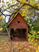 Vogelhaus Dekohaus mit Haken Futterstation Vogelfutter zum Aufhängen Metall Rost Deko 17x17x25cm