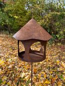 Vogelhaus rund Futterstation Vogelfutter zum Aufstellen Stecker Metall Rost Deko