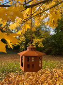 Gartendeko Vogelhaus sechseckig Haus Windlicht zum Stellen oder Hängen mit Ring Metall Rost Deko H/B: 22/18 cm