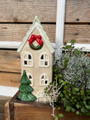 Teelichthalter Haus 9x8x20 cm Beige Windlicht Weihnachten Dekoration Keramik