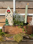 Teelichthalter Haus 9x8x20 cm Beige Windlicht Weihnachten Dekoration Keramik