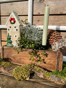 Teelichthalter Haus 9x8x20 cm Beige Windlicht Weihnachten Dekoration Keramik