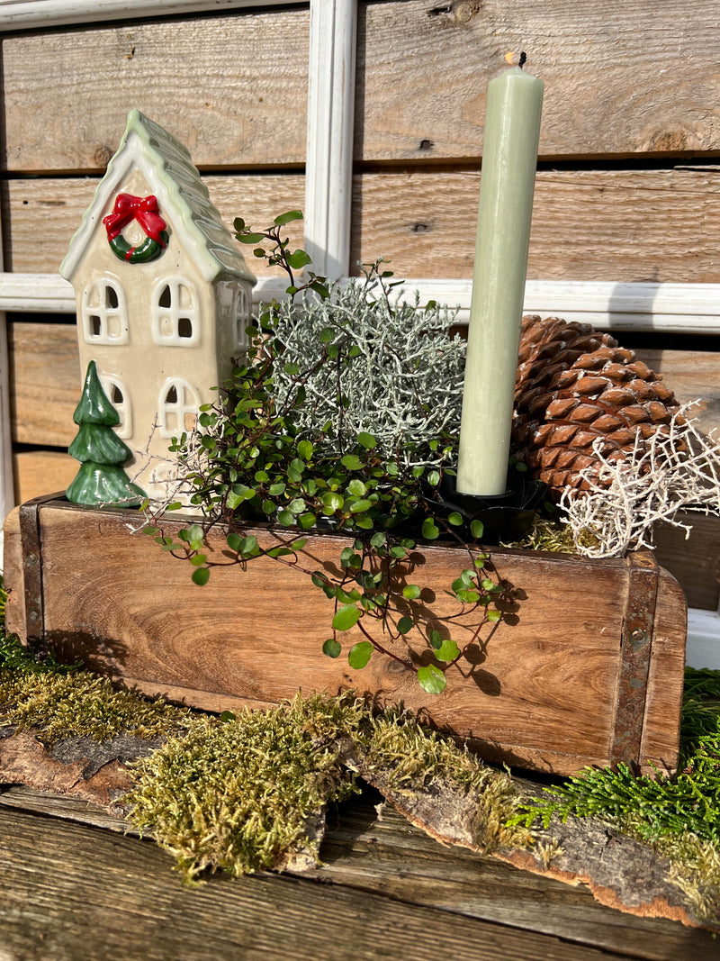 Teelichthalter Haus 9x8x20 cm Beige Windlicht Weihnachten Dekoration Keramik