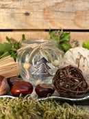 2-er Set Teelichthalter bauchig mit Stern- und Tannenbaumdeko Windlicht Transparent Kerzenhalter elegant schick Glas 7,5cm breit x 7,5cm hoch